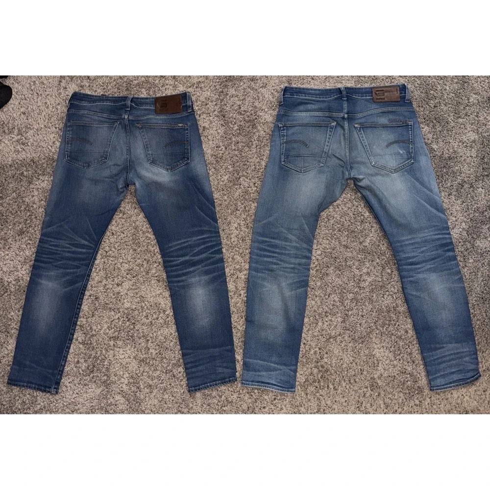 2 Pair G-Star RAW 3301 Slim Jeans Men's 30x30 Blue Faded Denim Distressed Wash